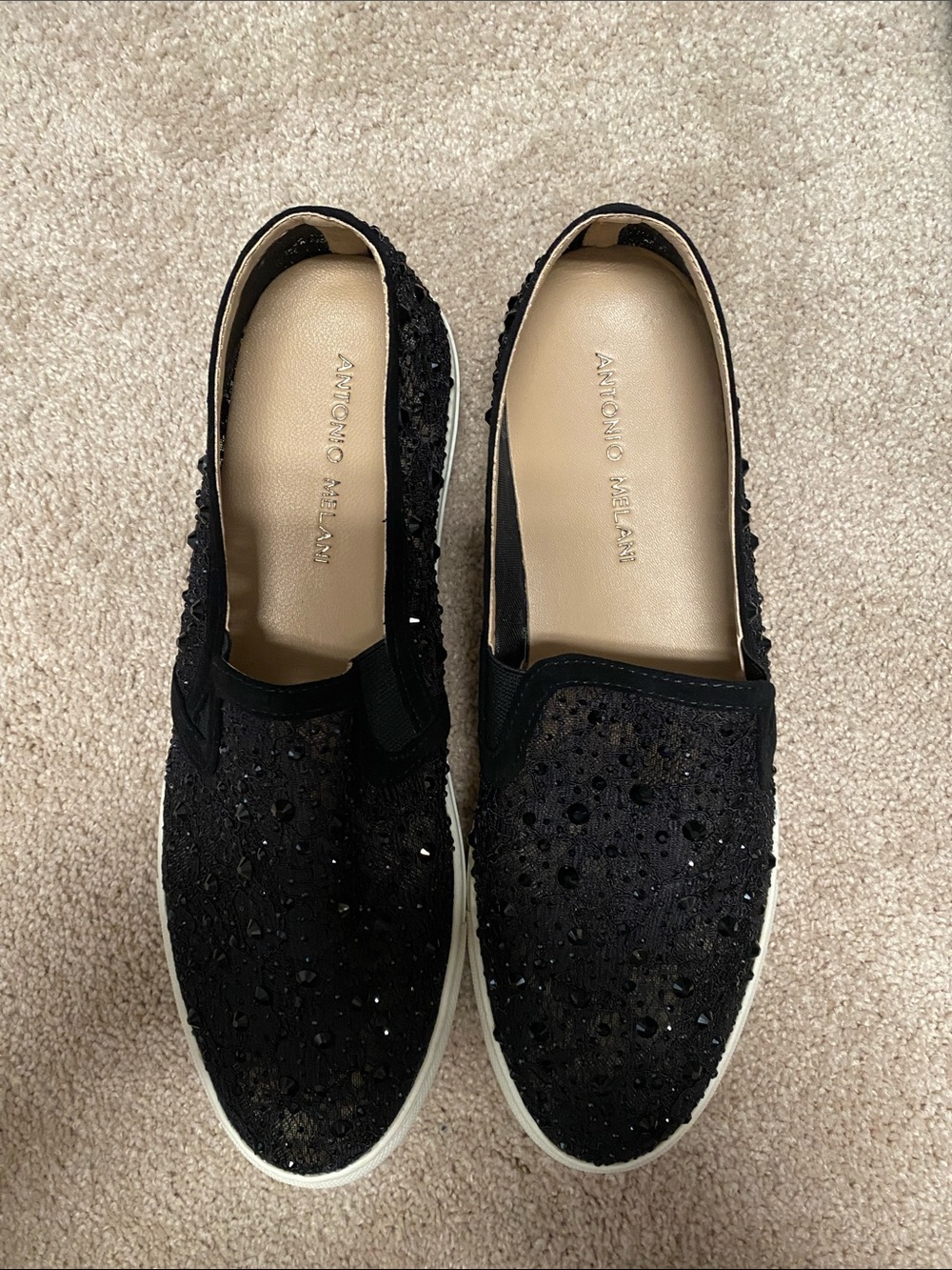 ANTONIO MELANI Black Crystal-Embellished Slip-On Sneakers